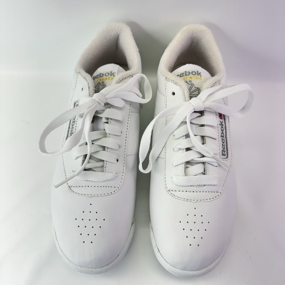 Reebok Princess White Leather Sneakers Womens 7.5 Classic Casual Shoes - Picture 4 of 12